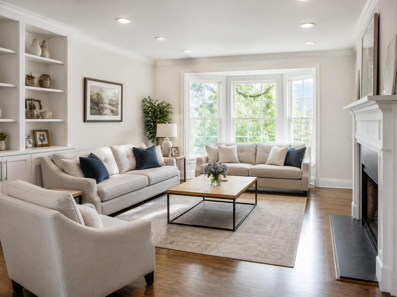 Spotless bright living room after a professional cleaning